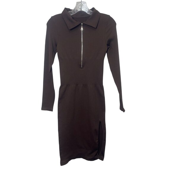 OQQ Long Sleeve Collared Dress Bodycom Womens Medium Brown New WOT - Picture 1 of 7